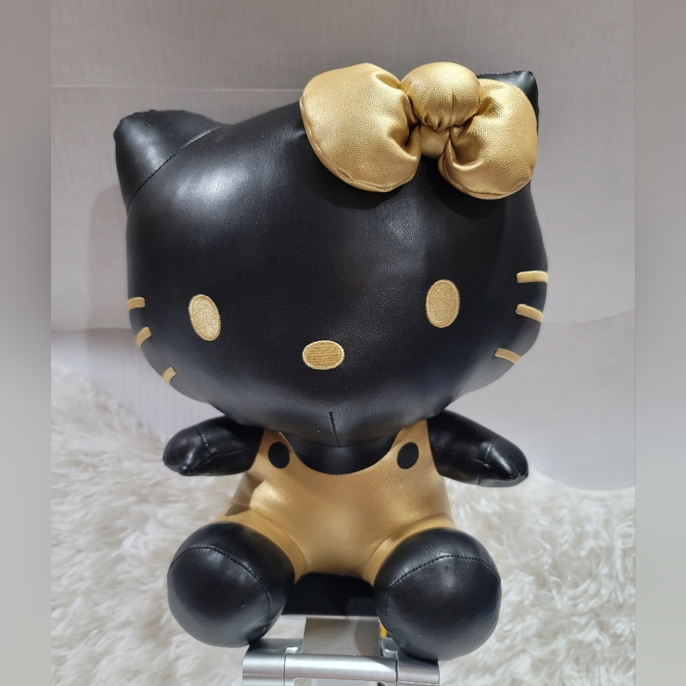Hello Kitty Plush Kidrobot Black & Gold Vinyl Pleather Faux Leather New 12"